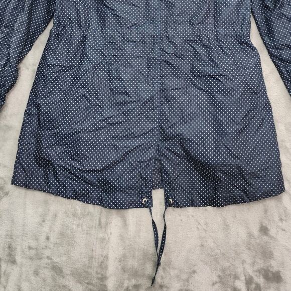 YFL Reserved Jacket Womens 38 US 8 Blue Polka Dot Packable Rain Coat Drawstring - Picture 5 of 11